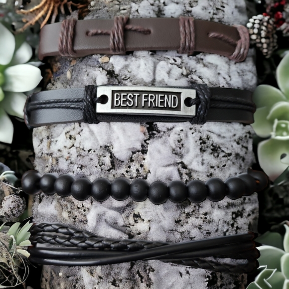 Unisex Leather Bracelet 4 Piece Set - Picture 5 of 9